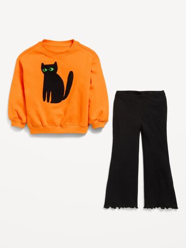 Old Navy Graphic Sweatshirt and Flared Legging Set for Toddler Girls - Enlightened Orange in Kuwait