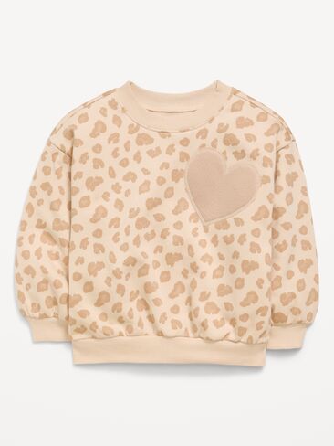Old Navy Printed Oversized Long-Sleeve Sweatshirt for Toddler Girls - Cream Leopard in Kuwait