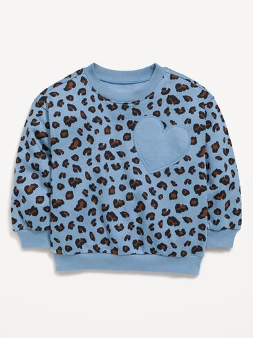 Old Navy Printed Oversized Long-Sleeve Sweatshirt for Toddler Girls - Blue Leopard in Kuwait