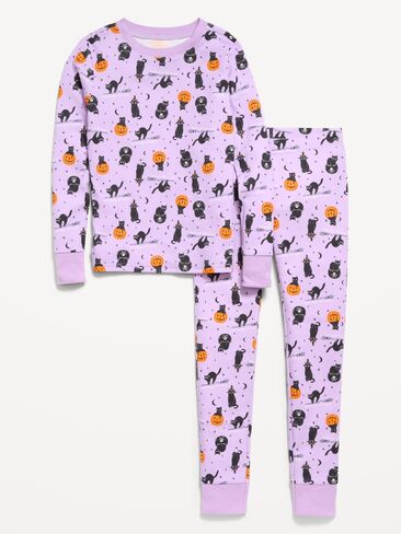 Old Navy Printed Snug-Fit Graphic Pajama Set for Girls - Purple Cats in Kuwait