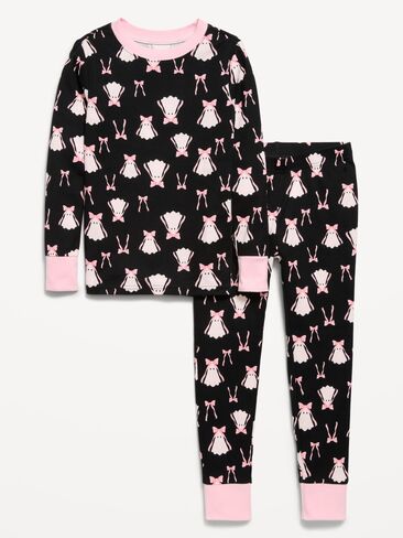 Old Navy Printed Snug-Fit Graphic Pajama Set for Girls - Ghost Black in Kuwait