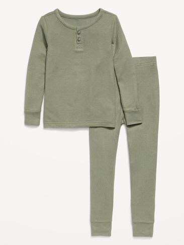 Old Navy SoftMode Snug-Fit Henley Pajama Set for Toddler & Baby - Olive Through This in Kuwait