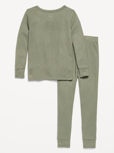 Old Navy SoftMode Snug-Fit Henley Pajama Set for Toddler & Baby - Olive Through This in Kuwait