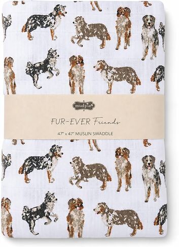 Mud Pie Golden Retriever Muslin Swaddle Blanket | Cotton Baby Receiving Blanket with Dog Print in Saudi Arabia
