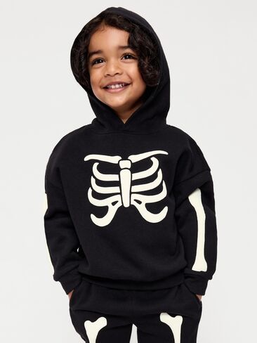 Old Navy Oversized Unisex Graphic Pullover Hoodie for Toddler - Black Skeleton in Kuwait