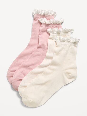 Old Navy Lace-Trim Crew Sock 2-Pack for Women - Tan Combo in Kuwait