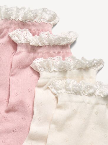 Old Navy Lace-Trim Crew Sock 2-Pack for Women - Tan Combo in Kuwait