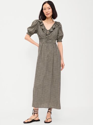 Old Navy Ruffle-Trim Boho Maxi Dress - Small Black Plaid in Kuwait
