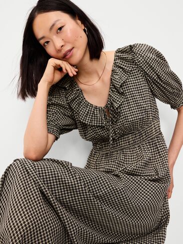 Old Navy Ruffle-Trim Boho Maxi Dress - Small Black Plaid in Kuwait