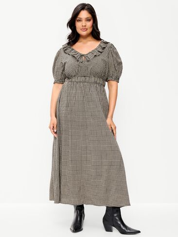 Old Navy Ruffle-Trim Boho Maxi Dress - Small Black Plaid in Kuwait