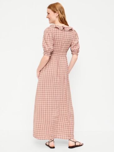 Old Navy Ruffle-Trim Boho Maxi Dress - Pink Plaid in Kuwait