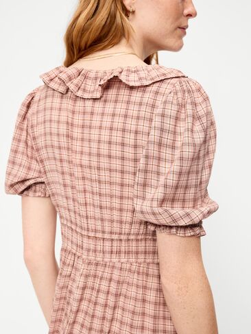 Old Navy Ruffle-Trim Boho Maxi Dress - Pink Plaid in Kuwait