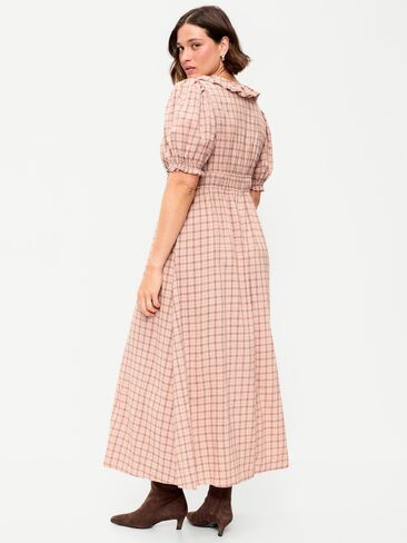 Old Navy Ruffle-Trim Boho Maxi Dress - Pink Plaid in Kuwait