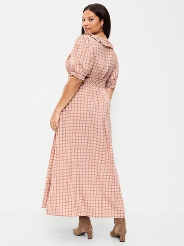 Old Navy Ruffle-Trim Boho Maxi Dress - Pink Plaid in Kuwait