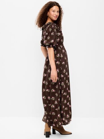 Old Navy Ruffle-Collar Boho Maxi Dress - Brown Floral in Kuwait