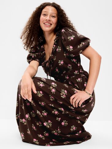 Old Navy Ruffle-Collar Boho Maxi Dress - Brown Floral in Kuwait