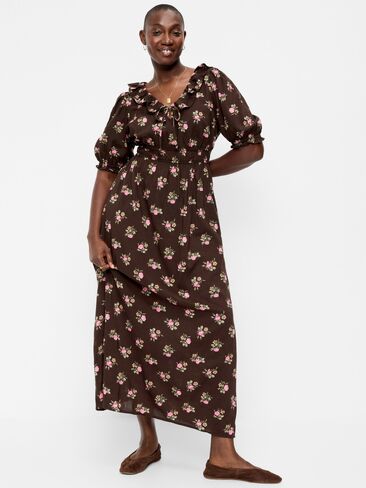 Old Navy Ruffle-Collar Boho Maxi Dress - Brown Floral in Kuwait