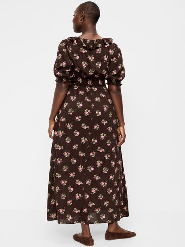 Old Navy Ruffle-Collar Boho Maxi Dress - Brown Floral in Kuwait