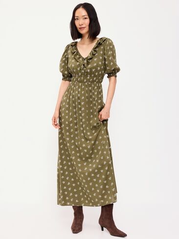 Old Navy Ruffle-Collar Boho Maxi Dress - Green Floral in Saudi Arabia