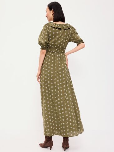 Old Navy Ruffle-Collar Boho Maxi Dress - Green Floral in Saudi Arabia