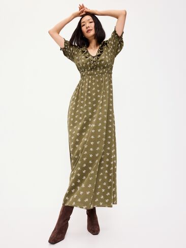 Old Navy Ruffle-Collar Boho Maxi Dress - Green Floral in Saudi Arabia