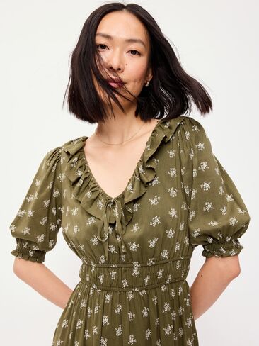 Old Navy Ruffle-Collar Boho Maxi Dress - Green Floral in Saudi Arabia