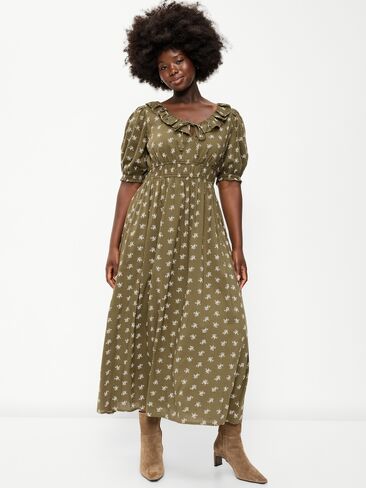 Old Navy Ruffle-Collar Boho Maxi Dress - Green Floral in Saudi Arabia
