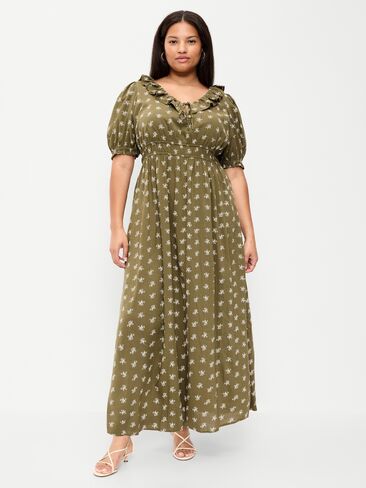 Old Navy Ruffle-Collar Boho Maxi Dress - Green Floral in Saudi Arabia
