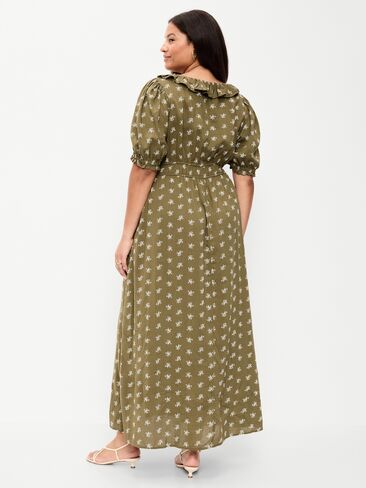 Old Navy Ruffle-Collar Boho Maxi Dress - Green Floral in Saudi Arabia