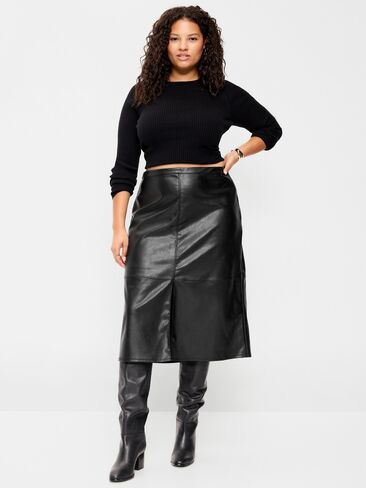 Old Navy Faux-Leather Pencil Midi Skirt - Black Jack in Kuwait