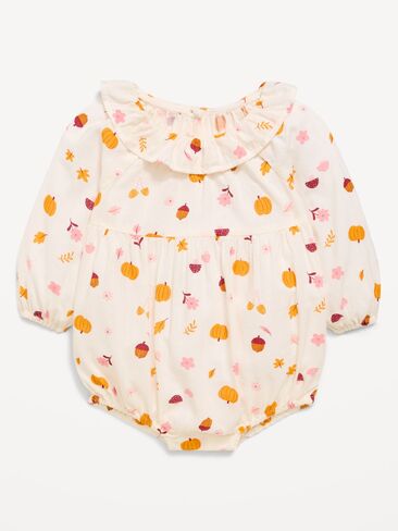 Old Navy Printed Long-Sleeve Ruffle-Trim Romper for Baby - Harvest in Kuwait