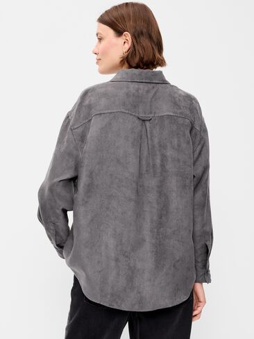Old Navy Oversized Faux-Suede Button-Down Boyfriend Shirt - Tungsten in Kuwait