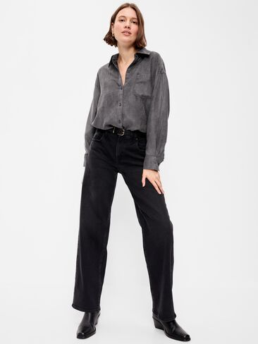 Old Navy Oversized Faux-Suede Button-Down Boyfriend Shirt - Tungsten in Kuwait