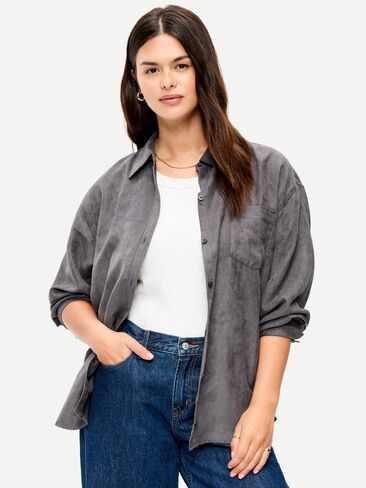 Old Navy Oversized Faux-Suede Button-Down Boyfriend Shirt - Tungsten in Kuwait