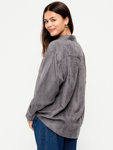 Old Navy Oversized Faux-Suede Button-Down Boyfriend Shirt - Tungsten in Kuwait