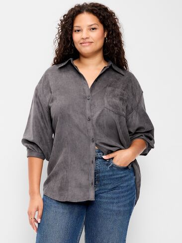 Old Navy Oversized Faux-Suede Button-Down Boyfriend Shirt - Tungsten in Kuwait