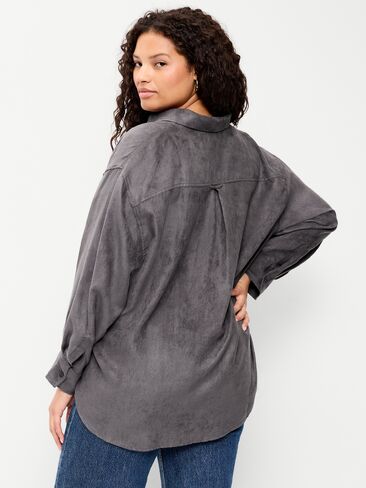 Old Navy Oversized Faux-Suede Button-Down Boyfriend Shirt - Tungsten in Kuwait