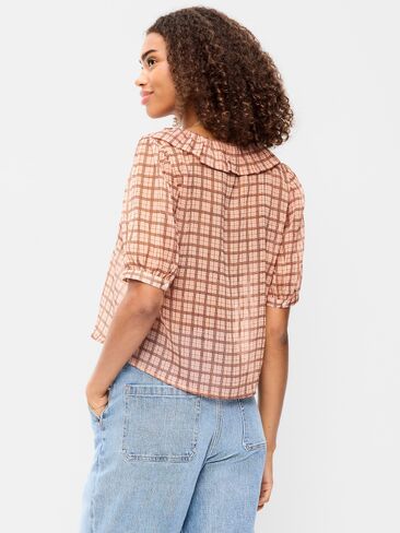 Old Navy Ruffle Collar Tie-Front Chiffon Top - Pink Plaid in Kuwait