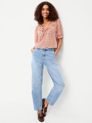 Old Navy Ruffle Collar Tie-Front Chiffon Top - Pink Plaid in Kuwait