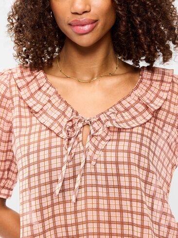 Old Navy Ruffle Collar Tie-Front Chiffon Top - Pink Plaid in Kuwait