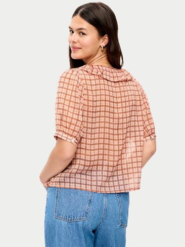 Old Navy Ruffle Collar Tie-Front Chiffon Top - Pink Plaid in Kuwait