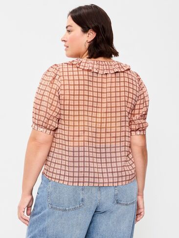 Old Navy Ruffle Collar Tie-Front Chiffon Top - Pink Plaid in Kuwait