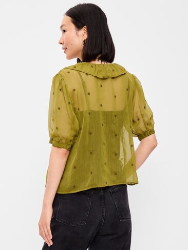 Old Navy Sheer Ruffle Collar Tie-Front Chiffon Top - Mysterious Fern in Kuwait