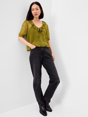 Old Navy Sheer Ruffle Collar Tie-Front Chiffon Top - Mysterious Fern in Kuwait