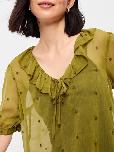 Old Navy Sheer Ruffle Collar Tie-Front Chiffon Top - Mysterious Fern in Kuwait