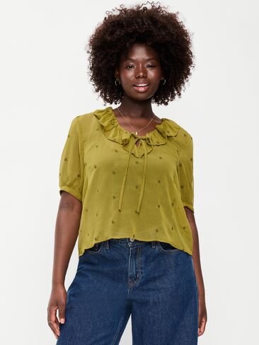 Old Navy Sheer Ruffle Collar Tie-Front Chiffon Top - Mysterious Fern in Kuwait