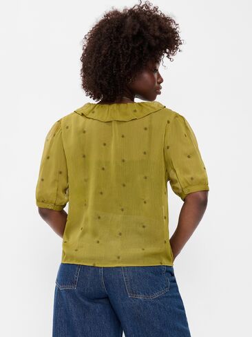 Old Navy Sheer Ruffle Collar Tie-Front Chiffon Top - Mysterious Fern in Kuwait