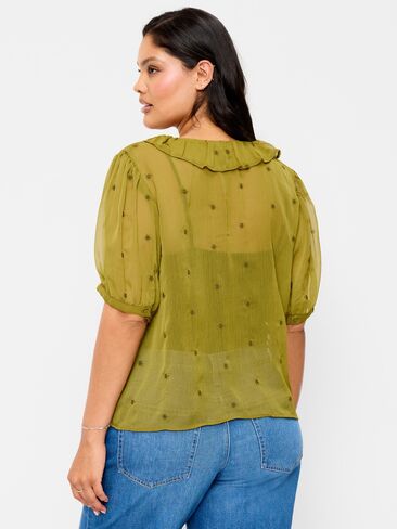 Old Navy Sheer Ruffle Collar Tie-Front Chiffon Top - Mysterious Fern in Kuwait
