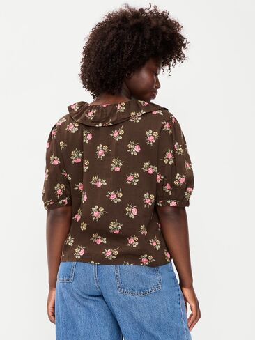 Old Navy Ruffle Collar Tie-Front Top - Brown Floral in Kuwait