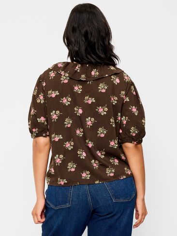 Old Navy Ruffle Collar Tie-Front Top - Brown Floral in Kuwait